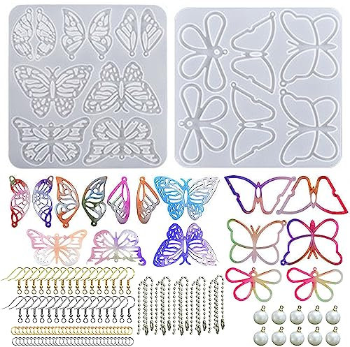 Attuslla Resin Silikonform Schmetterling Silikon Formen Epoxid Ohrringe Anhänger Epoxy Anhänger Harzform Epoxidharz Zubehör mit Sprungringen für DIY Schlüsselbund