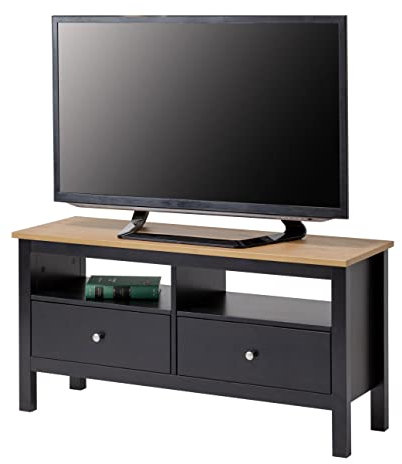 hagge home TV Schrank Holz 110x40 TV Board Holz Fernsehtisch Massivholz TV Lowboard Wohnzimmer Fernsehschrank TV Bank Tisch TV Kommode Weiss TV Table Sideboard Kleiner Fernseher Tisch Braun Schwarz