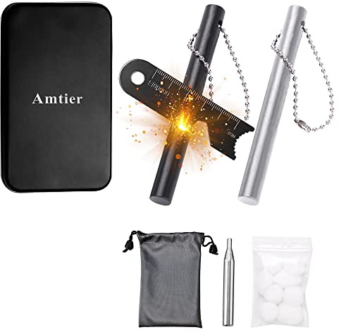 Amtier Feuerstahl Feuerstein Survival, Magnesium Ferrocium Rod Firesteel mit Scale Scraper & Brennen Baumwolle, Outdoor Emergency Survival Tool für Reisen