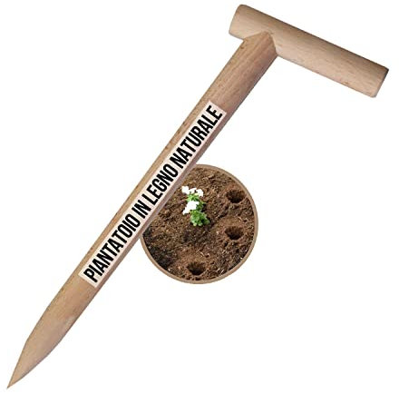 Albagarden - Piantatore Per Orto In Legno Naturale - Foraterra O Trapiantatore Manuale Per Piantine - Resistente E Leggero Utile Per Attrezzi Da Giardino E Giardinaggio - 44 x 13 x 3 cm