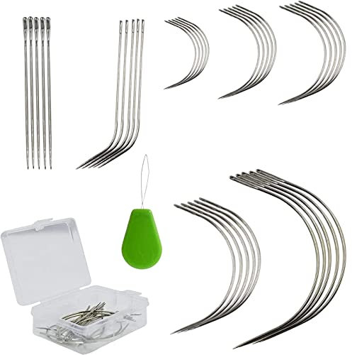 35 agujas curvadas J I C agujas de coser a mano agujas de tejido de pelo para hacer pelucas bricolaje y costura a mano tapicería alfombra cuero lona reparación