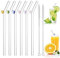 Glass Straws Reusable, 6pcs Bent With 2 Cleaning Brushes - Clear With Butterfly for Smoothie, Milk, Coffee, Cocktail, Water, Juice
