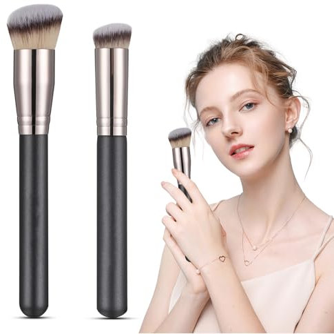 Kryzalite® Lot de 2 pinceaux Kabuki pour un look impeccable, fond de teint incliné, correcteur et pinceau contour avec poils synthétiques denses (dégradé brun)