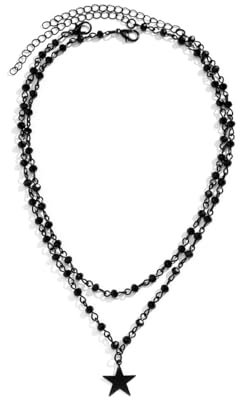 Wedity Schwarze Kreuz Halskette Gothic Layered Sterne Mond Halsketten Halloween Schmuck für Frauen und Mädchen (Schwarz D)