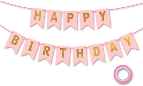 Koliphy Happy Birthday Girlande, Rose Gold Geburtstagsdeko, Geburtstag Banner Deko für Mädchen und Frauen