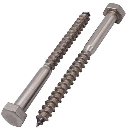 SKIR'CO (4 pièces) Vis à bois à tête hexagonale en acier inoxydable M10 x 120 mm, vis d'entraîneur DIN 571, vis hexagonale, tire-fond