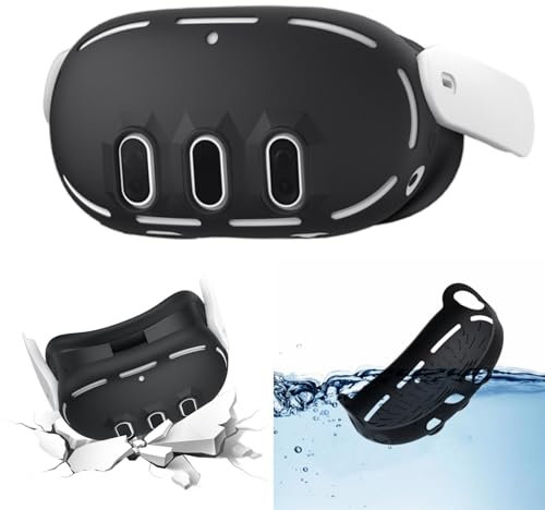 KANG YU Front Shell Headset Case Silicone Cover Skin Compatible with Oculus/Meta Quest 3 Accessories, VR Headset Shell Protector Shockproof Drop-Proof Heat Dissipation Black