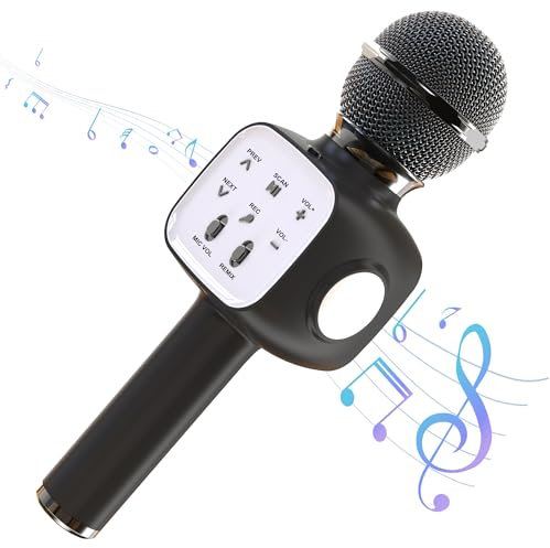Tikimoon Wireless Microphone,Karaoke Bluetooth Microphone for Boys,Girls and Adults,Karaoke Mic Singing Machine with LED Lights,Android/IOS phone Bluetooth Mic for Paty,Singing,Recording (Bk)