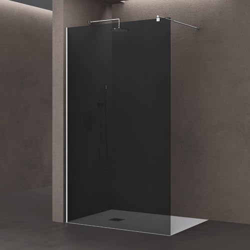 doporro Walk-In Dusche Duschwand 110x200cm Duschabtrennung 10mm ESG-Glas | vollgrau Duschwand mit Nanobeschichtung | rundem Stabilisator aus Edelstahl | Aluminiumrahmen in Chrom | Bremen02VG