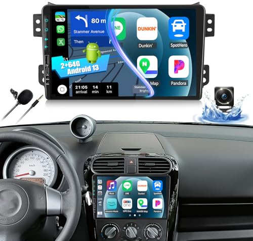CAMECHO 2+64G Andeoid 13 Wireless Carplay Autoradio für Suzuki Splash Ritz/Opel Agila 2004-2014 mit Rückfahrkamera, 9 Zoll Touchscreen Bluetooth Radio mit Android Auto GPS Navi WiFi FM +SWC 2USB