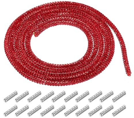 QUARKZMAN 4mm x 1.2m Strassschlauch Seil Bling Kristall Strass Schnur für DIY Sneakers Pullover Sweatpants Dekoration Rot mit Aglets