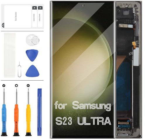 Ultra Écran de remplacement Original pour Samsung Galaxy S23 pour Samsung S918 S918B SM-S918U SM-S918W Écran LCD Tactile Reconnaissance digitale Pièces de rechange (Bleu avec cadre, fonction empreinte