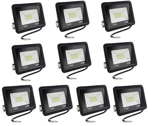 Hopelit 10W 10er LED Strahler, Led Strahler Außen Warmweiß Licht 3000K, IP66 Wasserdicht, 850LM Superhell Scheinwerfer für Garten, Garage, Patio etc.