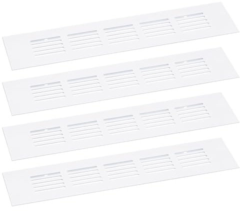 sourcing map Air Vents Cover, 4Pcs 225 x 50mm - Aluminum Alloy Mesh Air Return Vent Cover, Rectangle Louvered Ventilation Grille for Shoe Cabinet Wardrobe (White)