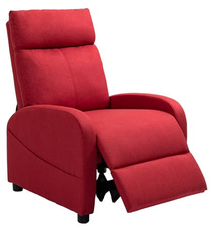HOMCOM Poltrona Relax Reclinabile Manuale con Poggiapiedi, Poltrona Reclinabile in Tessuto Effetto Lino per Camera da Letto, Salotto e Soggiorno, Rosso