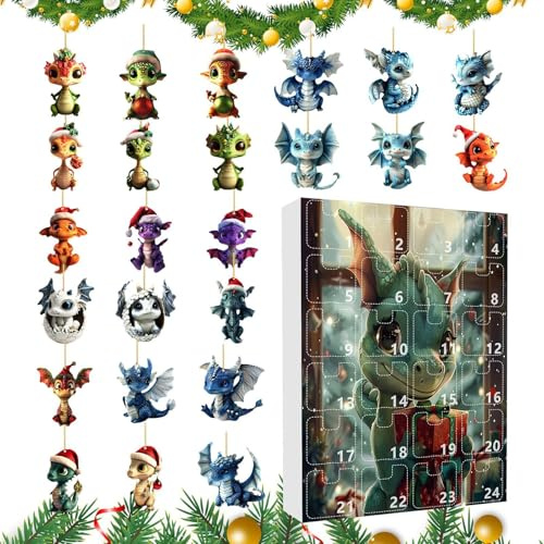 Adventskalender Ornament Drache 2024, Adventskalender 2024 Weihnachtsdrache | Countdown-Kalender 2024 Miniatur-Dinosaurier-Anhänger, Weihnachtskalender Countdown