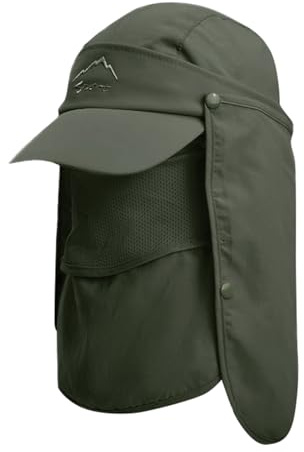 FILFEEL Sombrero con Visera para el Sol, Gorra para Pescar y Escalar, Protector Solar de 360°, Cubierta Facial Extraíble y Solapa para el Cuello, Unisex (54-60 cm)