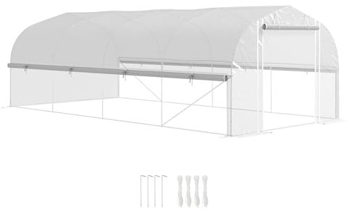 Serra Outsunny 6 x 3 x 2 m con 8 finestre e porta, pareti laterali avvolgibili, tunnel per pomodori in pellicola resistente ai raggi UV con struttura in acciaio zincato, bianco