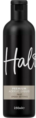 Halo Acrylic Plus Fast Setting Acrylic Monomer Liquid - 250ml. Acrylic Liquid for Nail Art, Nail Extensions & Overlays. HEMA Free Acrylic Liquid Monomer for Professional & Home Use.