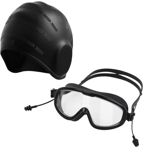 YJZQ Bonnet et Lunettes de Prolonger Anti-Brouillard Bonnet de Bain épais Lunette Masque Adulte Protection UV Bonnet de Bain + Masque Natation Ajustable