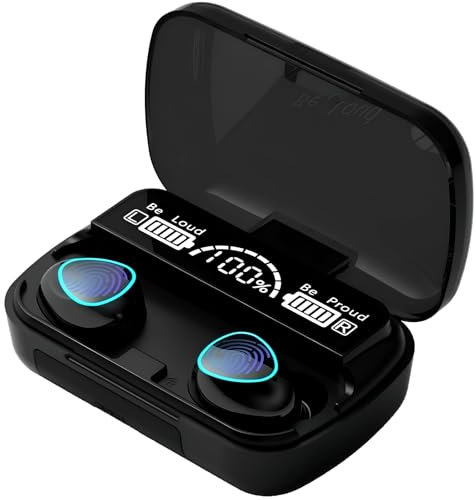 NTEK TWS Wireless Earbuds – Bluetooth Headphones, Hi-Fi Stereo Deep Bass In-Ear Earphones with LED Display, ENC Noise Cancelling, Touch Control, Built-in Mic for iPhone, Android (M 10, BLACK)