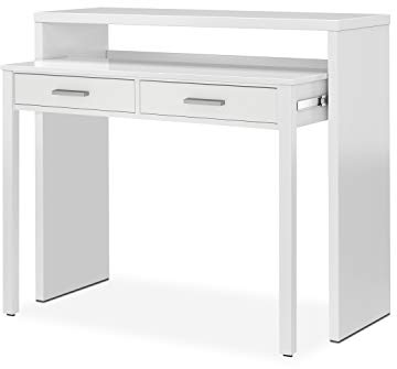 duehome | Zira, Bureau Console, Table d'étude, Console Extensible, Finition Blanche Artik, Dimensions : 98,5 cm (Longueur) x 30-66 cm (Profondeur) x 87,5 cm (Hauteur)