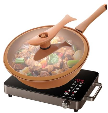 zjhukfmc Eisen Wok Mit Deckel, 51x32x24cm Chinesische Bratpfanne Mit Deckel, Antihaftbeschichtete Pfanne, Vielseitigen Wok Mit Dampfkorb Chinesische Bratpfanne Zum Braten, Grillen, Dämpfen