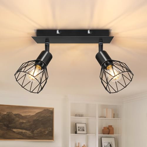 VEKIDOT Lámpara de Techo 2 Focos Orientable, Lámpara de Techo Negro E14, Moderno Plafones de Techo Ajustables y Giratorios, Plafón Foco de techo LED Para Pasillos