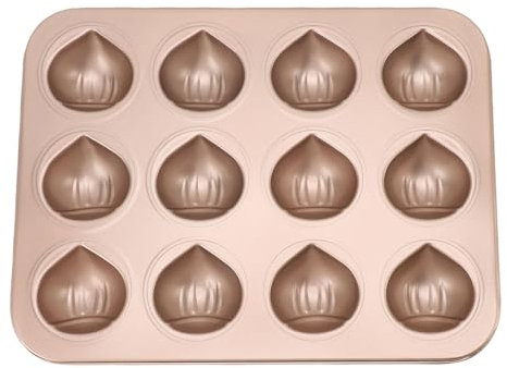 Yechiry Kastanien Förmige Backform, Schokoladen-Muffin-Kuchen Pfanne, 12-Loch-Kohlenstoffstahl-Antistock-Backpfanne für Kastanien Kuchen, Einfache Reinigung, Ideal für Puddings