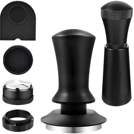 TECKZOON 51mm Kaffee Tamper Set, Edelstahl Espresso Kaffee Stampfer Kit für Espresso Maschine, Espresso Zubehör Set mit 51mm Dosierring, Kaffeeverteiler, Rutschfester Tampermatte, Tamper Basis