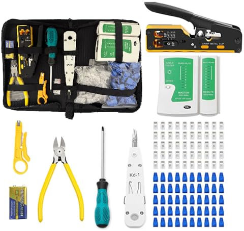 Kit di Pinza Crimpatrice RJ45, strumento di crimpatura, spellacavi, taglierina e crimpatrice, tutto in uno, per connettori telefonici 8P, RJ45, Cat5, Cat6, 6P/6C, 6P/4C, 6P/6C