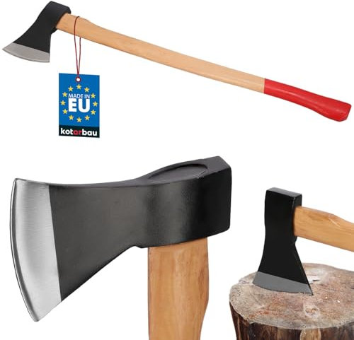 KOTARBAU® Doppelt verkeilte Axt zum Holzhacken 1800g aus Stahl mit imprägniertes Holzstiel Handbeil mit Schneidschutz Universalaxt zur Bearbeitung von Holz Spalthammer Survival Hatchet Camping