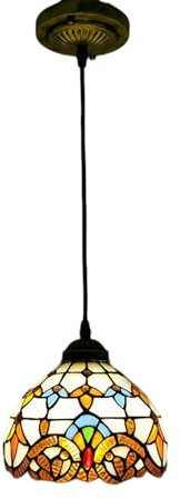 NHPJFDC Lámpara de Techo Colgante Estilo Tiffany Barroco Azul de 8 Pulgadas, con vitrales Color Crema, Estilo Retro, Ideal para Restaurante, Pasillo, Cocina, Bar, iluminación Colgante, Beige.