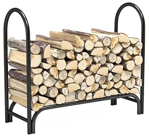 Heavy Duty Outdoor Firewood Rack - Large Wrought Iron Log Holder for Fireplace Stove & Fire Pit - Firewood Storage - Perfect Firewood Carrier Accessory