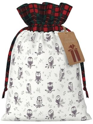 Geschenktüte mit Eulen-Motiv, mit Kordelzug, wiederverwendbar, für Weihnachten, festliche Bedürfnisse, Geschenktüten