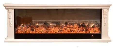 70.8/78.7 Electric Fireplace with Mantel, Ivory Decorative Cabinet TV Stand, 3D Realistic Flame Wall Mounted Fireplace(Large)