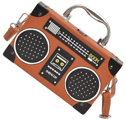AKOOSY PU Handtasche im Retro Radio Stil mit Schulter Träger für Damen zum Spazierengehen und Feiern