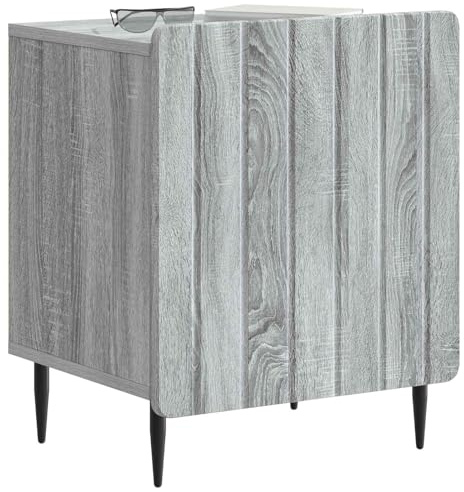 vidaXL Nachttisch Graues Sonoma 43 x 34,5 x 52 cm Holzwerkstoff, Wohnzimmer, Vintage-Eleganz, rechteckiger Beistelltisch, Nachtisch mit Stauraum, aus Holz, Schwarze Metallbeine