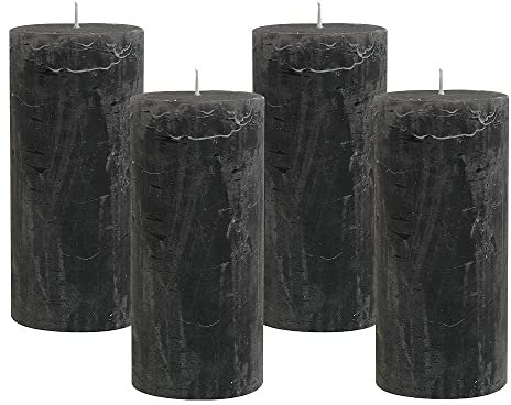 4 Rustic Stumpenkerzen Premium Kerze Anthrazit 7x15cm - 65 Std Brenndauer