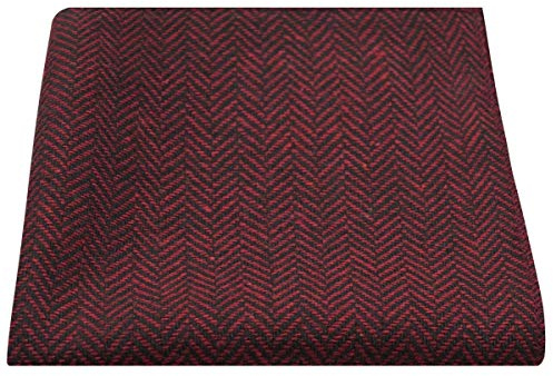 King & Priory Cranberry Red & Black Herringbone Pocket Square, Handkerchief