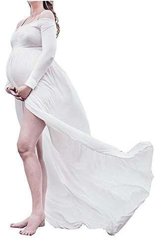 Abiti eleganti donne incinte, Abito In Chiffon Incinta Fotografia Puntelli Fancy Servizio Fotografico Per Beach, Vestiti donne incinte Gonne fotografiche di maternità (Bianco2)