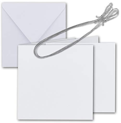 100x Quadratisches Faltkarten Set 15 x 15 cm - mit Briefumschlägen & Einlegeblätter & Schmuckband - Hochweiß - für Einladungskarten, Hochzeit, Weihnachten - von GUSTAV NEUSER