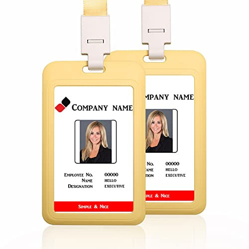 2 x Porta badge verticale con cordino da collo, targhetta per nome, tessere per studenti, biglietti da lavoro. Yellow
