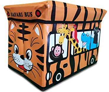 Hochwertige Safari Bus Kinder Aufbewahrungsbox - Die Spielzeugkiste mit Deckel ist sehr stabil und kann sogar gefaltet werden - bietet viel Platz für die Spielzeug Aufbewahrung - 31 x 49 x 31 cm