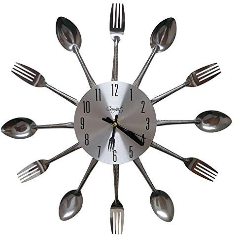 LHKJ Metall Küchenuhr Besteck Uhr Neuheit Dekor Wanduhr Besteckuhr Silber