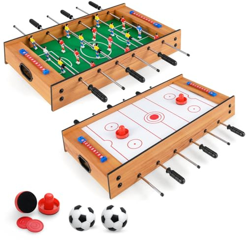 COSTWAY 2 en 1 Baby-Foot en Bois avec Air Hockey & 18 Joueurs, Table de Jeu avec Poignée Antidérapante & 2 Ballons & 2 Palets & 2 Poussoirs, Jouet d'Arcade pour Fête Bar Salle de Jeux