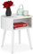 Relaxdays Beistelltisch, runder Nachttisch mit Ablagefach, Holzbeine, Schlichtes Design, HxBxT 47,5 x 46 x 40 cm, weiß, 1 Stück