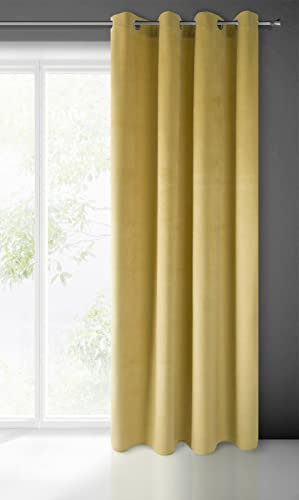 Eurofirany PIERRE Samt Vorhang mit Ösen -1 Stk. Velvet Einfarbig Gardine 200g/m², Samtvorhang für Wohnzimmer Schlafzimmer, 140x250 cm, Goldgelb