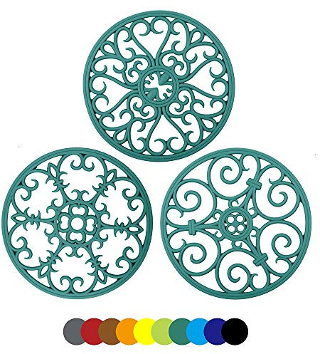 Silicone Trivet Mat 7.87 Multi-Use Hot Pads Heat Resistant Non Slip Flexible Durable for Dishes Countertops Tables,Set of 3(Grey green)