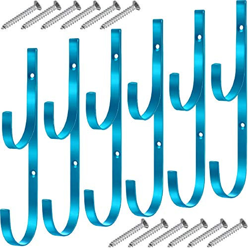 6 Stücke Poolstangen Haken Aufhänger Schwimmende Metall Halterungen Pool Haken mit 12 Stücke Schrauben für Teleskopstangen, Skimmer, Laubrechen, Netz, Bürste, Vakuumschlauch, Garten (Blau)